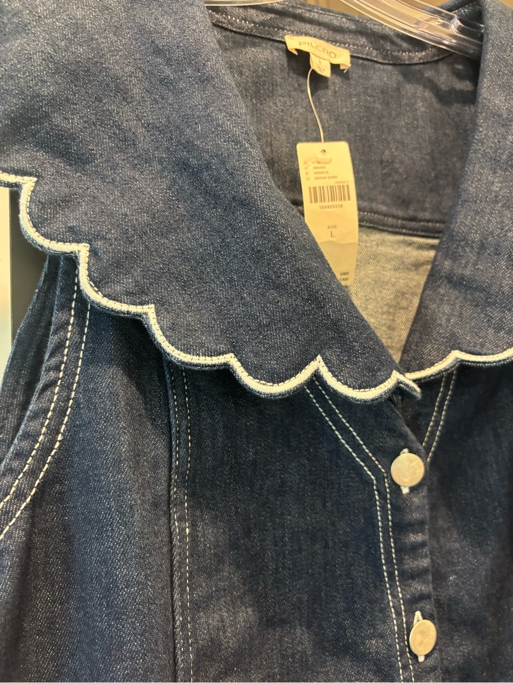 Anthropologie Pilcro Scalloped Denim Buttondown Love Dress Large NWT Nautical - Picture 10 of 15